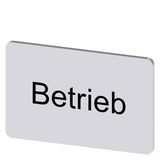 Labeling plate 17.5x27 mm, silver-colored label, labeling: Betrieb
