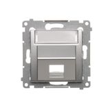 IT/telephone Keystone, diagonal socket cover with descriptive field, (module), Silver matt, metalic