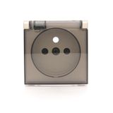 Cover for single socket outlet with earthing IP44 - transparent flap, Gold matt, metalic