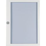 Flush mounted steel sheet door white, transparent with Profi Line handle for 24MU per row, 5 rows
