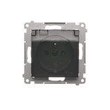 IP44 single socket outlet without frame seal - transparent flap, (module), 16A, 250V, Screw, anthracite, metalic