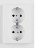 Double socket, SCHUKO with frame, 16 A, 250 V~, screwless. clamps, Berker K.1, white, gloss