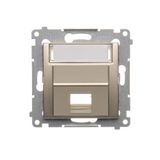 IT/telephone Keystone, diagonal socket cover with descriptive field, (module), Gold matt, metalic