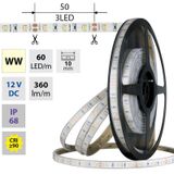 LED strip SMD2835 WW, 60LED/m, 4,8W/m, DC 12V, 360lm/m, CRI90, IP68, 10mm, 5m
