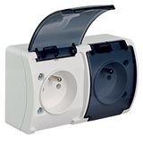 VG-2 Koala Double Socket with earthing contact (2x2P+Z) surface mounted IP44 white with smoky (transparent) flap VG 162-51