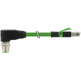 M12 male 90° D-cod. 180° / RJ45 0° shielded PUR 1x4xAWG22 gn 2m