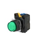 Pushbutton A22NL Ã˜22, bezel plastic, PROJECTED, Alternate, CAP COLOR Transparent GREEN, LED GREEN, 1NC, 200-240 VAC A2223507F