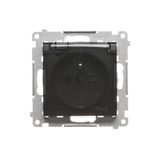 IP44 single socket outlet without frame seal - transparent flap, (module), 16A, 250V, Screw, black matt