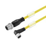 Sensor/actuator line, Connecting line, M12 / M8, Number of poles : 3, 3 m, pin, straight - socket, 90&deg;, Shielded: No, LED: No, Sheath material: PUR, Halogen: No