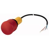 C22-PV-K02-P65 Emergency stop/emergency switching off pushbutton, Mushroom-shaped, 38 mm, Pull-to-release function, 2 NC, Cable (black) with non-terminated end, 4 po