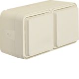 SCHUKO soc.out. 2gang hor. hinged cover surface-mtd, W.1, p.white, mat