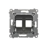 Two gang switch with indicator light, LED not replaceable Color: blue, (module), 10AX, quick connection, Inox, metallized