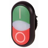 M22S-DDLM-GR-X1/X0 Double actuator pushbutton, RMQ-Titan, Pushbutton actuator I and indicator light flush, pushbutton actuator 0 non-flush, momentary, White lens, green,