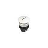 Illuminated white mushroom pushbutton, with marking