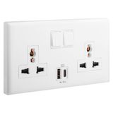 Socket 2 Gang 13A Switched + USB Type( A+C ) 7X14 White,  Legrand-ELOE