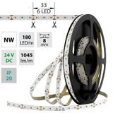 LED strip SMD2216 NW, 180LED/m, 12W/m, DC 24V, 1045lm/m, CRI90, IP20, 8mm, 5m