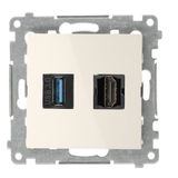 HDMI 1.4 socket + USB 3.0 computer socket, cream white/electro white, HDMI Standard: HDMI 1.4