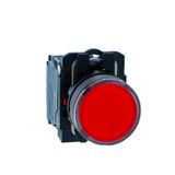 Illuminated pushbutton, Harmony XB5N XB7N, plastic, flush, red, 22mm, spring return, 24V AC DC, 1 NC