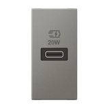 USB Charging Socket type-C 20W, Magnesium, Legrand - Arteor