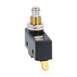 Plastic micro switch, K series, top push rod - metal plunger. M12 fixing head. Contacts 1NO/NC. Faston terminals
