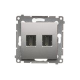 HDMI double socket, Silver matt, metalic