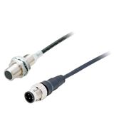 Proximity sensor, inductive, M12, shielded, 2 mm, DC 2-wire no polarity, NC, 0.3 m pigtail PUR with Junction Connector M12, chip-immune function, oil-resistant E2ER0030D
