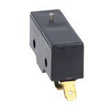 Plastic micro switch, K series, top push rod - metal plunger. Pin. Contacts 1NO/NC. Faston terminals