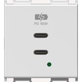 USB Power Supply 2xUSB-C, PD, 65W, 5V, 3A, 2m, White