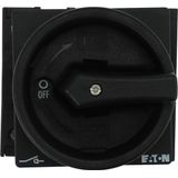 Main switch, P1, 40 A, rear mounting, 3 pole + N, 1 N/O, 1 N/C, STOP function, With black rotary handle and locking ring, Lockable in the 0 (Off) posi