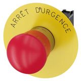 EMERGENCY STOP mushroom pushbutton, 22 mm, round, metal, shiny, red, 40 mm, positive latching, acc. to EN ISO 13850, rotate-to-unlatch,  3SU1150-1HB20-1CJ0-Z X90