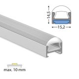 Attached aluminum profile PDA 15x14 mm, including clear diffuser with lens, 2 m