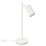STYLISH CARBON DESK LAMP WITH A GROOVED BEIGE LAMPSHADE AND A SWITCH ON THE CABLE