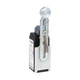 Limit switch, K series, adjustable roller lever, 1 bottom cable entry. Dimensions to EN 50047, plastic body, contacts 2NO slow action. Metal roller