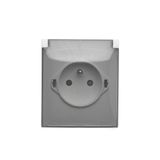 IP44 single socket outlet with shutters - transparent flap, white, 16A