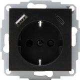 Socket outlet, 1-fold, 2xUSB A/C HK07 black matt