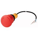C22-PVT45P-K11-P62 Emergency stop/emergency switching off pushbutton, Palm-tree shape, 45 mm, Turn-to-release function, 1 NC, 1 N/O, Cable (black) with non-terminated en