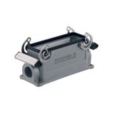 HDC enclosures, Size: 8, Protection degree: IP65, in plugged condition, Base housing, Side-locking clamp on lower side, Standard, Size of cable entries: M 25