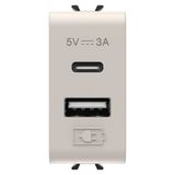 USB CHARGER - A+C TYPE - 3A - SATIN NATURAL BEIGE- 1 MODULE - CHORUSMART