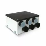 Distribution plenum in galvanised steel with acoustic lining - 1 inlet d125mm and 6 rear outlets d75/63mm