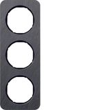 Frame 3gang, R.1, ant./black glossy, natural slate