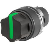 Illuminated round selector switch, green, 3-position, Cam O, spring return from RH