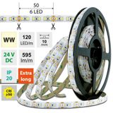 LED strip SMD2835 WW, 120LED/m, 7W/m, DC 24V, 595lm/m, CRI90, IP20, 10mm, 50m
