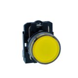 Illuminated pushbutton, Harmony XB5N XB7N, plastic, flush, yellow, 22mm, spring return, 24V AC DC, 1 NO