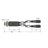 2-Way Splitter Y-Splitter with Cable, Male M12 × 1 - 2x Female Ø 8 mm (Pull-Off protection)   VBRS4.4-2PKG3Z-0.6/0.6/TXL