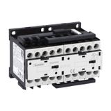 Reversing contactor assembly, AC coil, external interlock with power and auxiliary wiring, 12A AC3 in AC, 5.7kW. Coil voltage 48VAC 50/60Hz