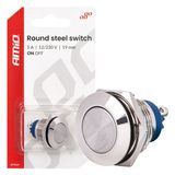 Round steel switch  ON/OFF 19mm 5A 12/230V AMIO-04474