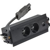 Indesk 2x250V typ E sockets + USB A+C charger; Wieland quick connector; black