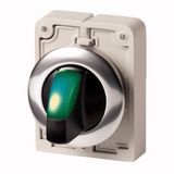 M30C-FWLK3-G Illuminated selector switch actuator, RMQ-Titan, With thumb-grip, momentary, 3 positions, green, Metal bezel