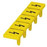Inscription label, with warning arrow, vertical, terminal width: 10.2 mm, yellow