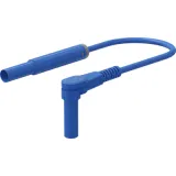 Safety measuring lead with (4 mm lamella plug, straight) to (4 mm lamella plug, angled), 1.5 m, blue, silicone, 1.0 mm², CAT III, CAT IV, 66.1050-15023
